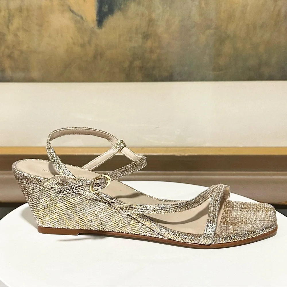 🌹STUART WEITZMAN 🌹 Oasis 50 Wedge Sandal In Gold Size: 9B - Picture 4 of 10